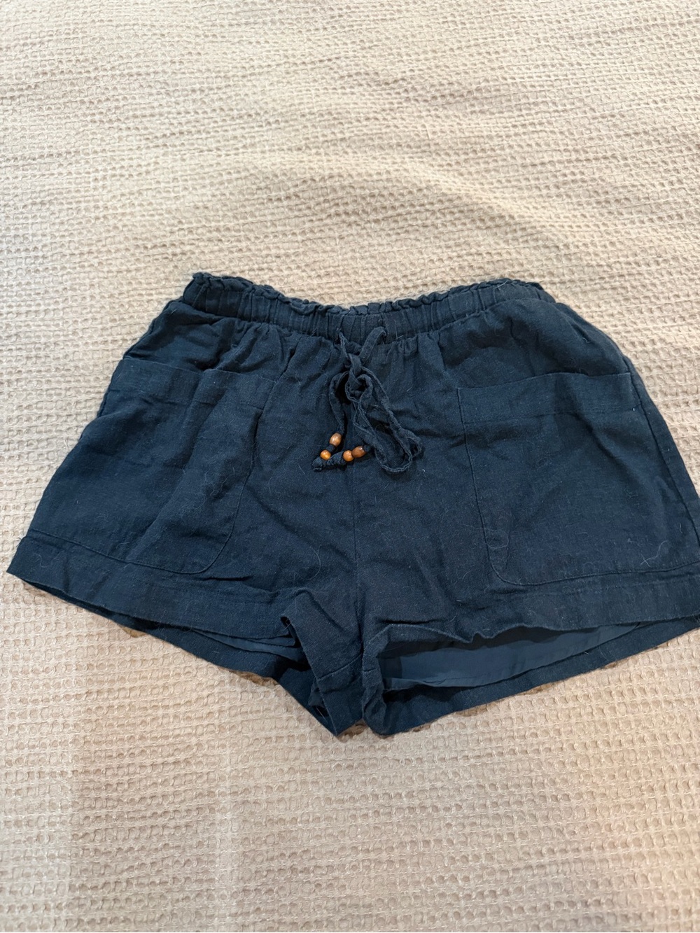 Forever 21 Navy Drawstring Linen-Blend Athletic Shorts